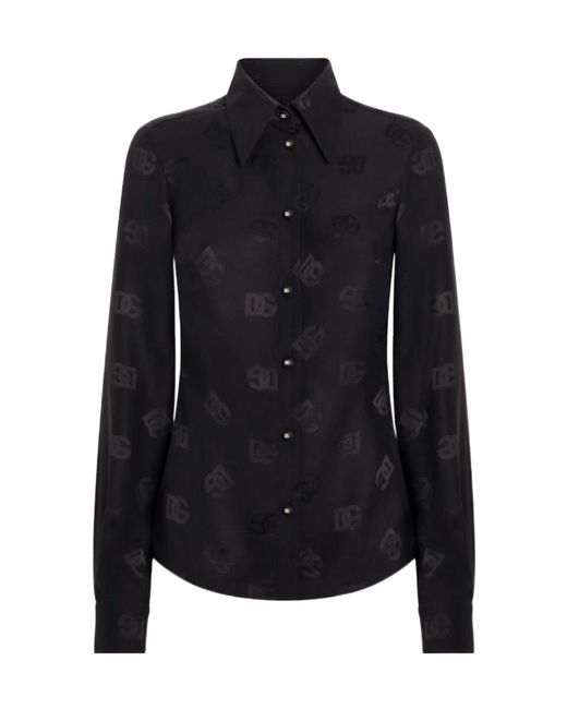Dolce & Gabbana Black Dg Logo Jacquard Long-Sleeved Shirt