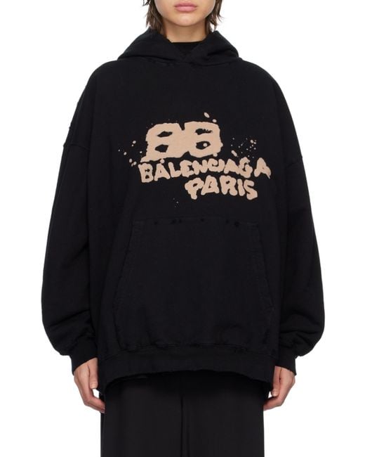 Balenciaga Black Hoodie Hand Drawn Bb Icon Large Fit