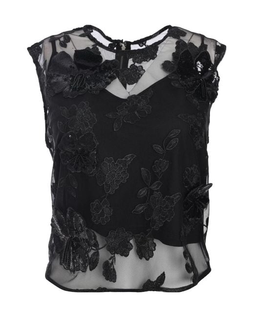 ROTATE BIRGER CHRISTENSEN Black Mesh Flower Top