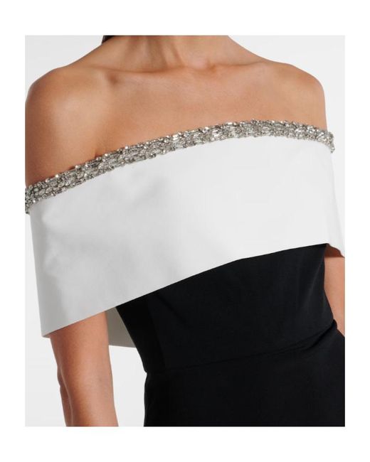 Roland Mouret Black Embellished Off-Shoulder Crêpe Satin Gown