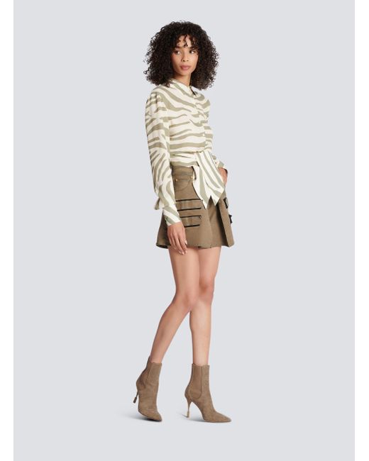 Balmain White Animal Printed Cropped Shirt