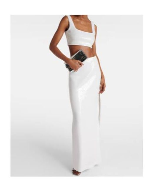 Galvan White Bridal Beating Heart Sequined Crop Top