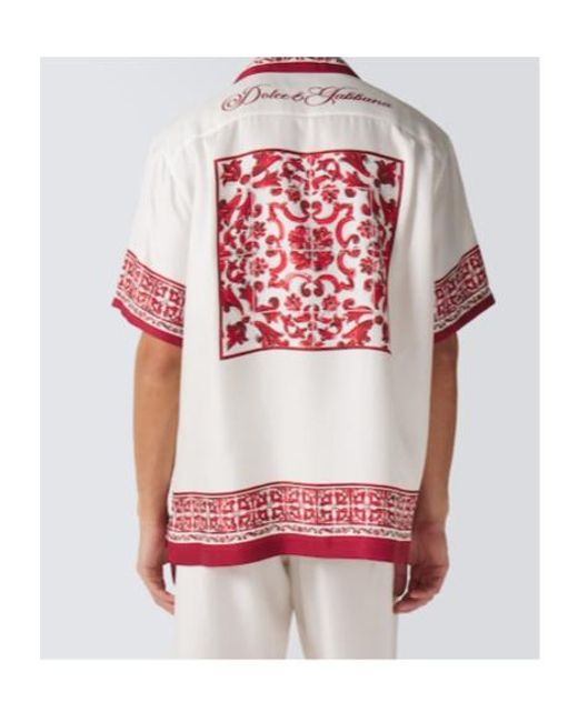 Dolce & Gabbana Red Majolica Silk Jacquard Shirt for men