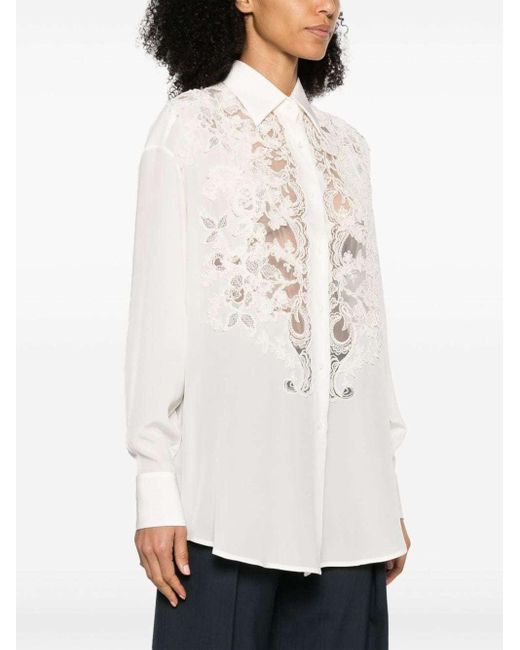 Ermanno Scervino White Floral-Lace Silk Shirt