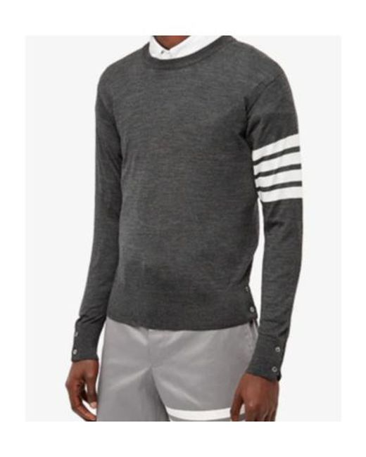 Thom Browne Gray Bar Crewneck Pullover for men