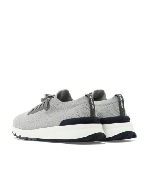 Brunello Cucinelli White Knitted Lace-Up Sneakers for men