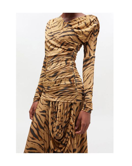 Ganni Metallic Zebra Print Ruched Dress