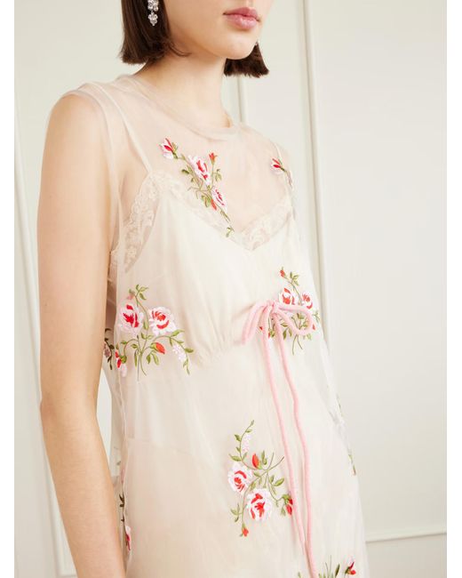 Simone Rocha Natural Embroidered Dress With Bow Decoration
