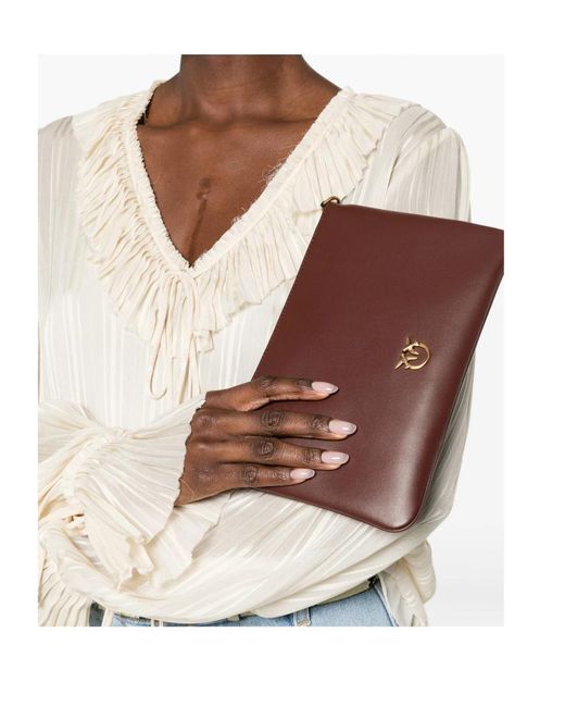 Pinko Brown Classic Flat Love Simply Crossbody Bag
