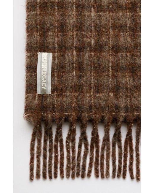 Our Legacy Brown Checked Fringed Scarf for men