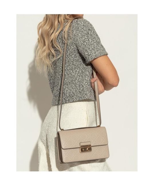 Tory Burch Natural Embossed Logo Flap Bag