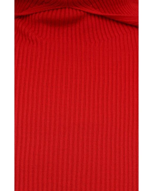 Jil Sander Red Ribbed-Knit Hoodie