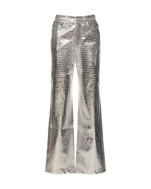 ROTATE BIRGER CHRISTENSEN Gray Textured Metallic Viscose Pants