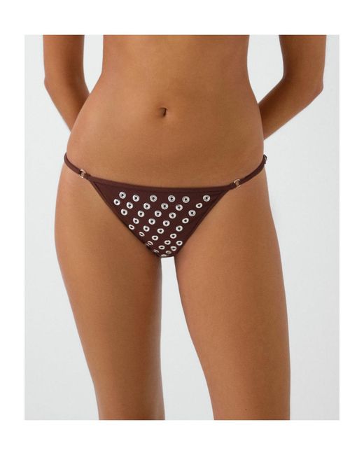 GIMAGUAS Brown Eyelet-Embellished Bikini Bottoms