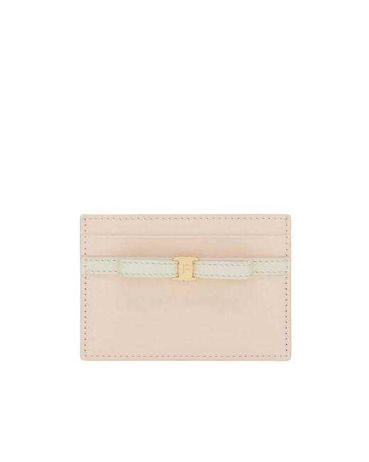 Ferragamo Natural Mini Bow Credit Card Holder