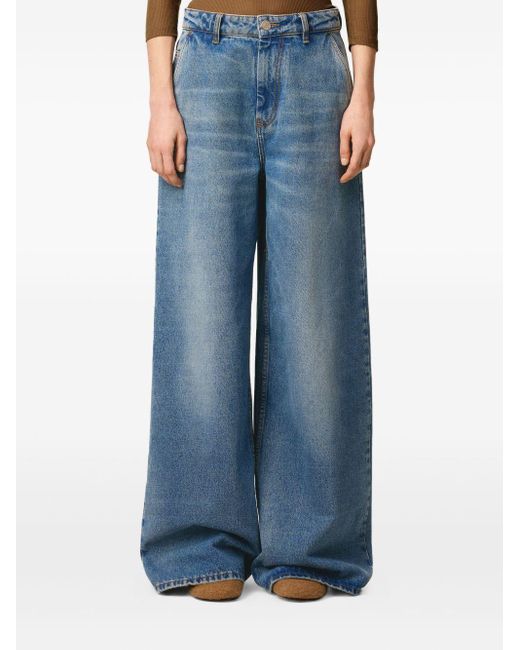 AMI Blue Cotton Super Wide-Leg Jeans