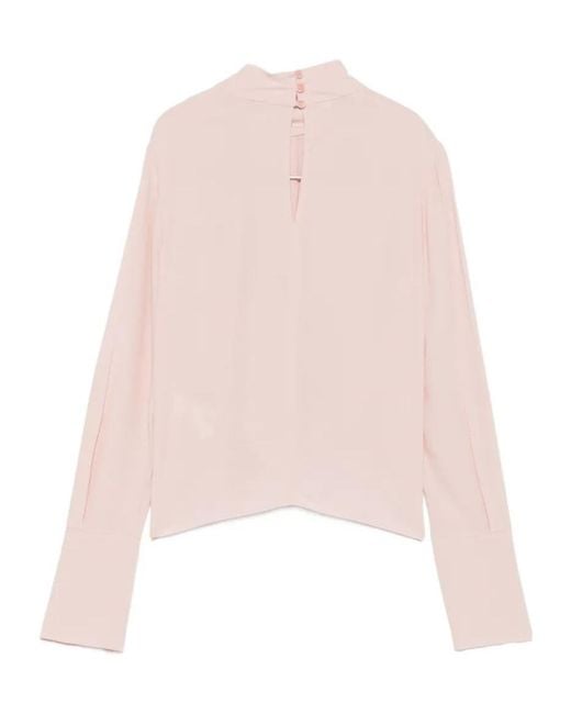 Patrizia Pepe Pink Draped Long-Sleeve Blouse