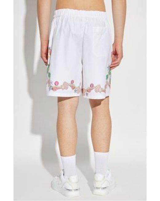 Versace White Coral Theatre Print Elastic-Waist Shorts for men