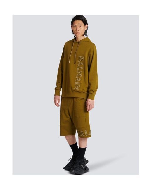 Balmain Green Reflective Logo Hoodie for men