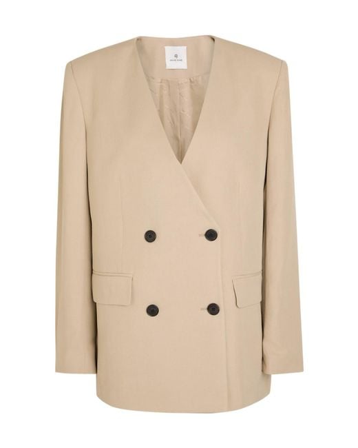 Anine Bing Natural V-Neck Woven Suit Jacket