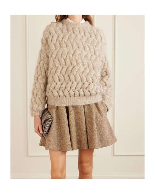 Brunello Cucinelli Natural Dazzling Zigzag-Cables Sweater