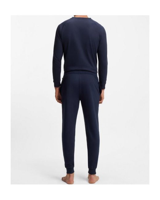 Boss Blue Cotton-Terry Tracksuit Bottoms With Stripes And Logo for men