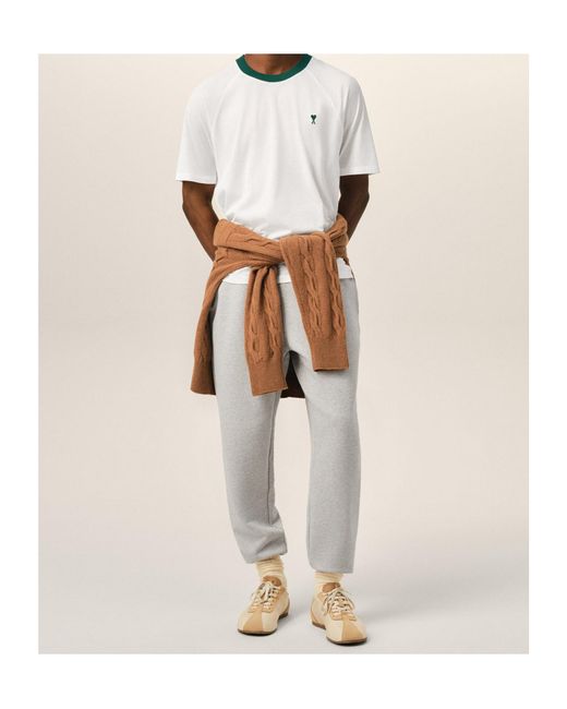 AMI White Ami Contrast Collar Logo T-Shirt for men