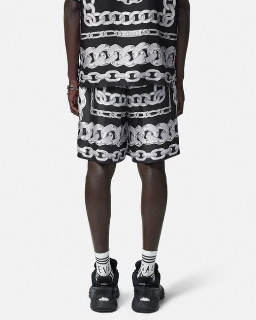 Versace Black Graphic-Printed Elasticated Waistband Track Shorts for men