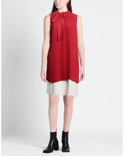 MM6 by Maison Margiela Red Two-Tone Sleeveless Ruched Dress