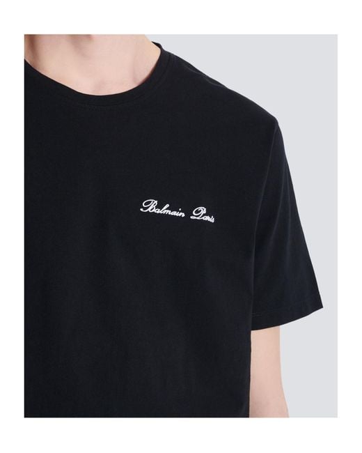 Balmain Black Logo Embroidered Crewneck T-Shirt for men