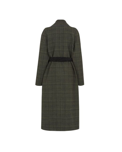 Fendi Black Ff Embroidered Tie-Waisted Tweed Coat