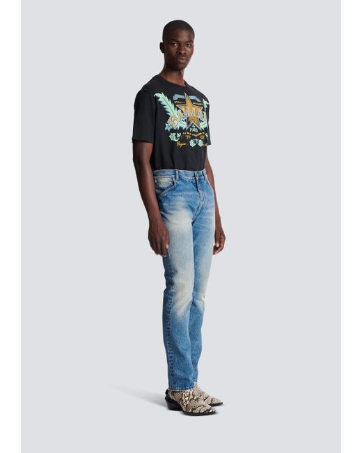 Balmain Blue Vintage Effect Mid Rise Jeans for men
