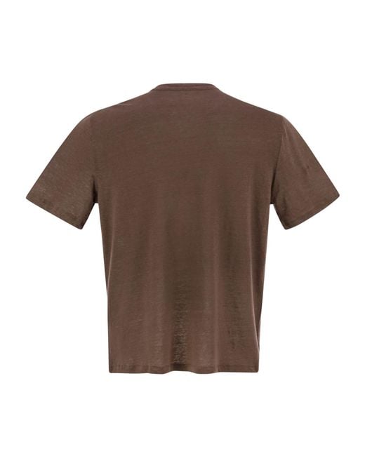 Majestic Filatures Green Linen Crew Neck T-Shirt for men