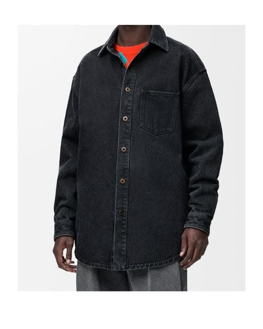 Loewe Blue Anagram-Patch Denim Overshirt for men