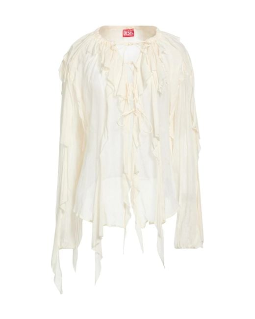 DIESEL White Pleated Long-Sleeved Shirt