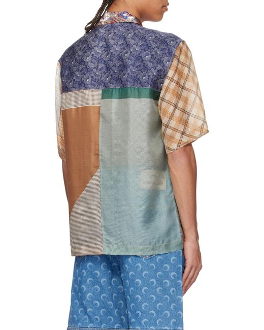 MARINE SERRE Multicolor Patchwork Scarf Printed Bowling Shirt for men