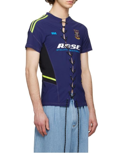 Martine Rose Blue Lace-Up Logo-Print T-Shirt