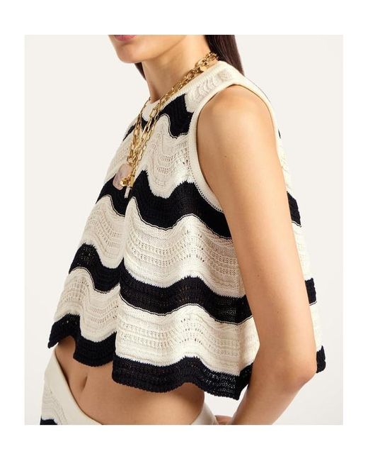LaDoubleJ White Wave-Pattern Knitted Top