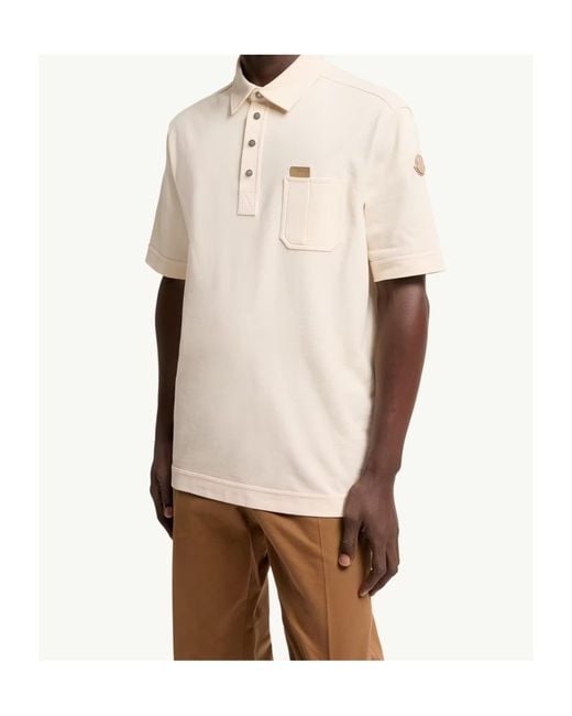 Moncler White Leather Logo Tag Cotton Polo Shirt for men