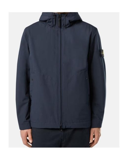 Stone Island Blue Zip-Up Hooded Jacket for men