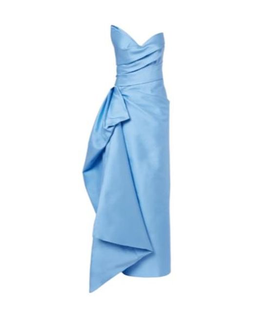 Monique Lhuillier Blue Draped Asymmetric Bustier Gown