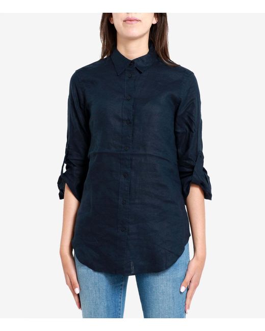 Ralph Lauren Blue Lauren Relaxed Fit Roll Tab-Sleeved Shirt