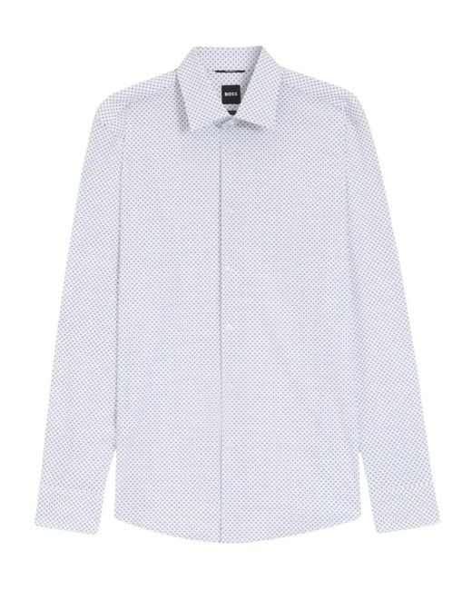 Boss White Hank-Kent Micro-Patterned Classic-Collar Shirt for men