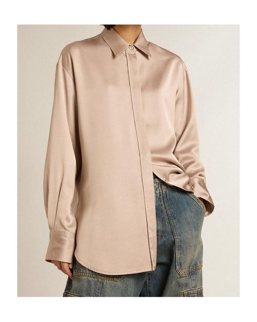 Golden Goose Deluxe Brand Natural Batilda Boyfriend Long Sleeved Satin Shirt
