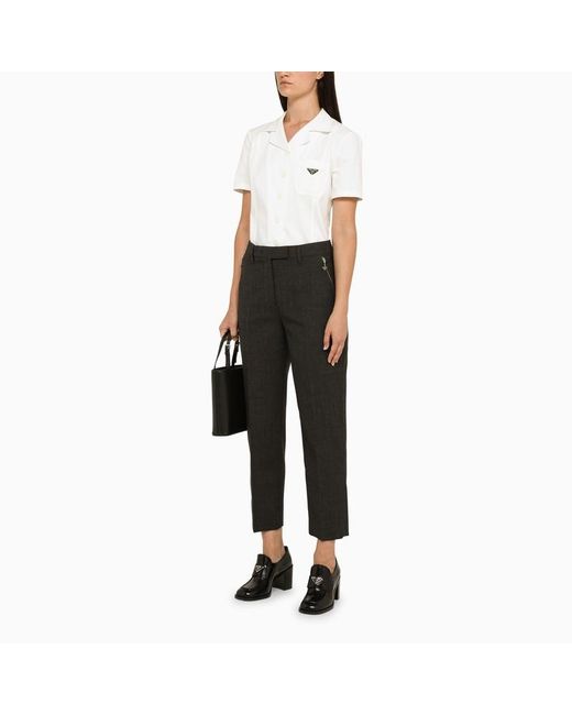 Prada Black Mid-Rise Zip-Pocket Cropped Trousers