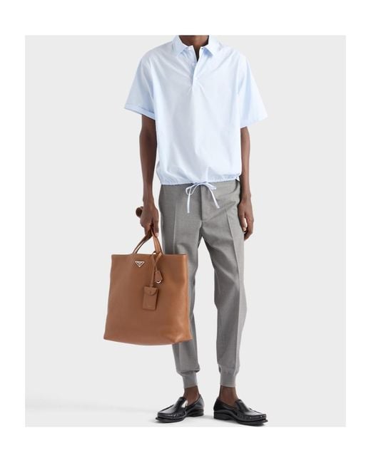 Prada Blue Short-Sleeved Cotton Shirt for men