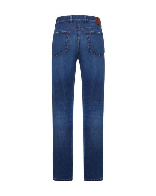 Zegna Blue Patch Straight Jeans for men