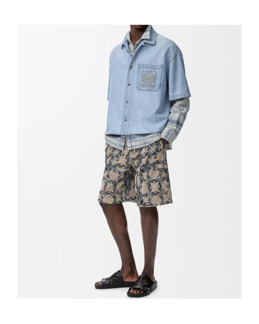 Loewe Blue Anagram-Embroidered Short-Sleeved Shirt for men