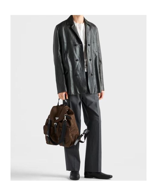 Prada Black Double-Breasted Nappa Leather Caban Jacket for men