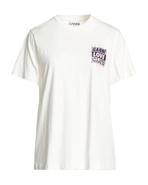 Ganni White Solid Color Short-Sleeved Shirt